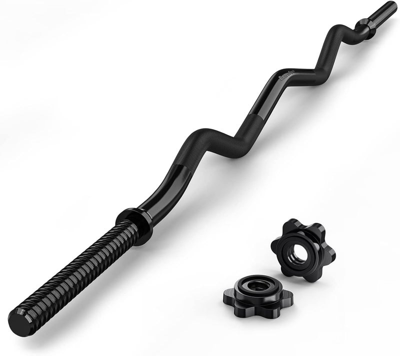ExtreSpo 47" EZ Curl Bar Weight Lifting Bar, for Hip Thrusts/Squats/Lunges, 1" Weight Plates Curling Bar for Gym and Home, with Star Collars - Image 1